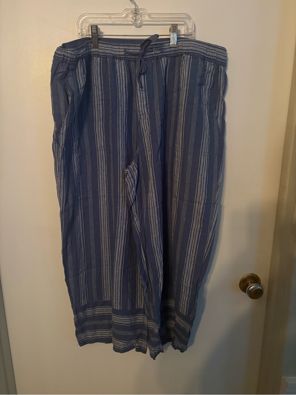 Blue Striped Lightweight Drawstring Pants